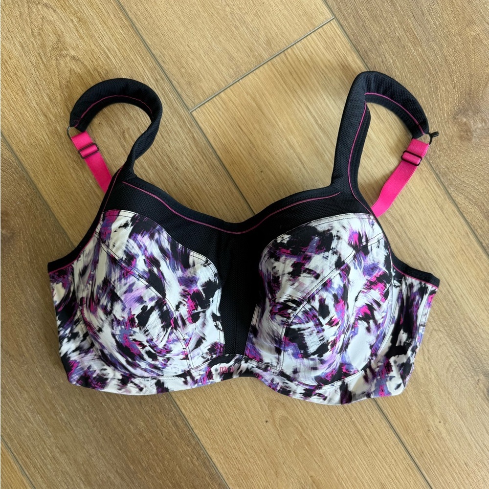 Panache Black & Pink Abstract Underwire Sports Bra